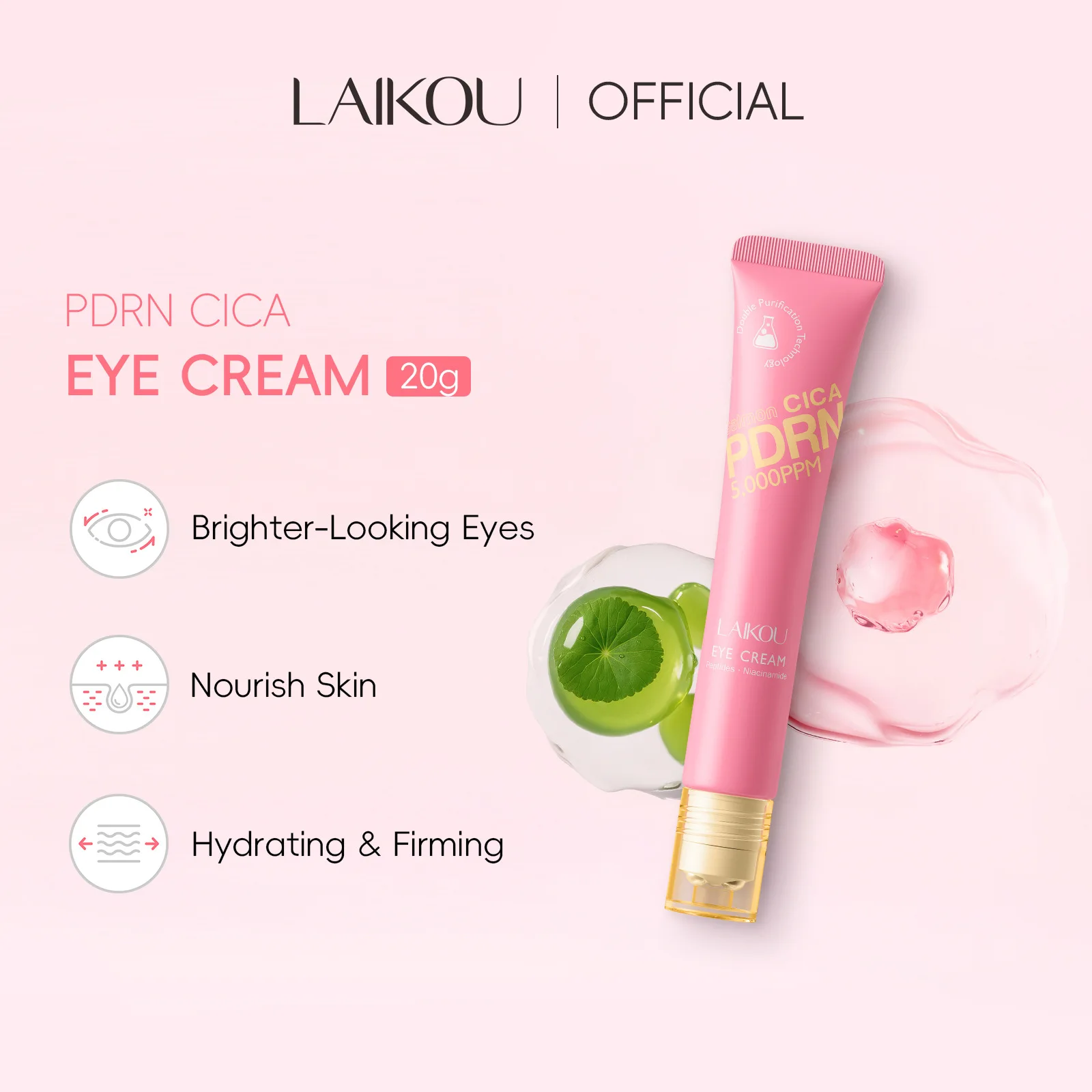 

LAIKOU 20g PDRN Centella Asiatica Eye Cream Moisturizing with Roller Ball, Hydrating Anti Dark Circle Wrinkle Treatment