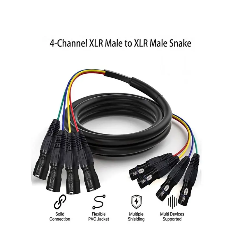 AS95 4 Channel XLR Audio Cable Male to Female 1 Meter for Microphone Line Stage Recording Studio
