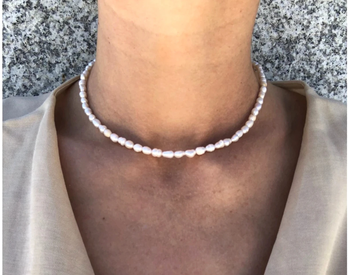 

8mm Baroque Natural Freshwater Pearl Chain Necklace For Woman Trendy 925 Sterling Silver Choker Jewelry