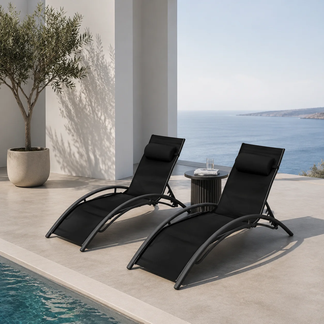 Ergonomic Adjustable 5-Position Outdoor Chaise Lounge Chair with Headrest Powder-Coated Aluminum Frame Breathable Teslin Fabric Stackable for Patio Pool Beach Lawn