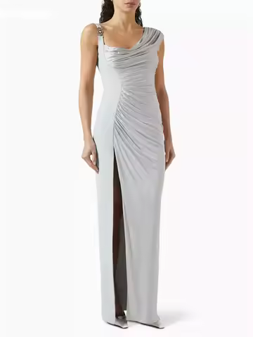 Customized Evening Dresses Sheath Square Neckline Floor-Length Ruffle Wedding Dress Zipper Up Sleeveless Formal Occasion Dresses