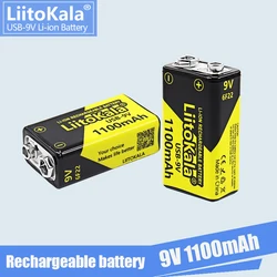 LiitoKala-batería de iones de litio para multímetro, Pila de 9V y 1100mAh, piezas tipo C 6F22, para juguete, micrófono, mando a distancia KTV, 1-10 USB-9V