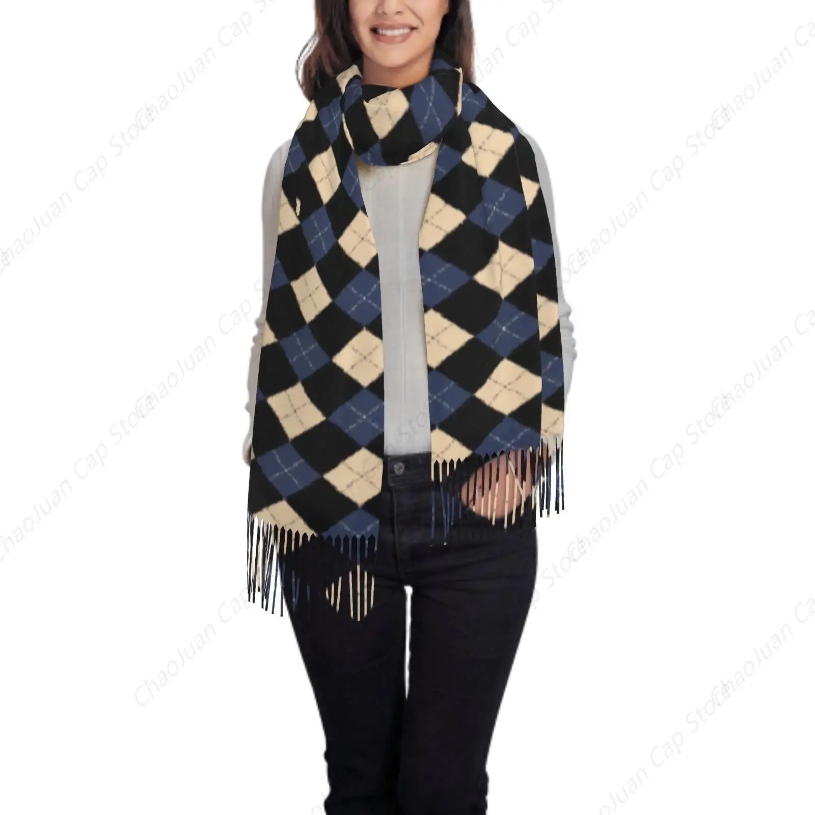 

Кашемировый зимний шарф с принтом Argyle в шахматном порядке, модное мягкое теплое женское одеяло, шаль