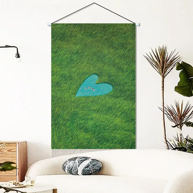 Japan Anime Style Tapestry Wall Hanging- Green Meadow Landscape Art Aesthetic Room Decor for Living