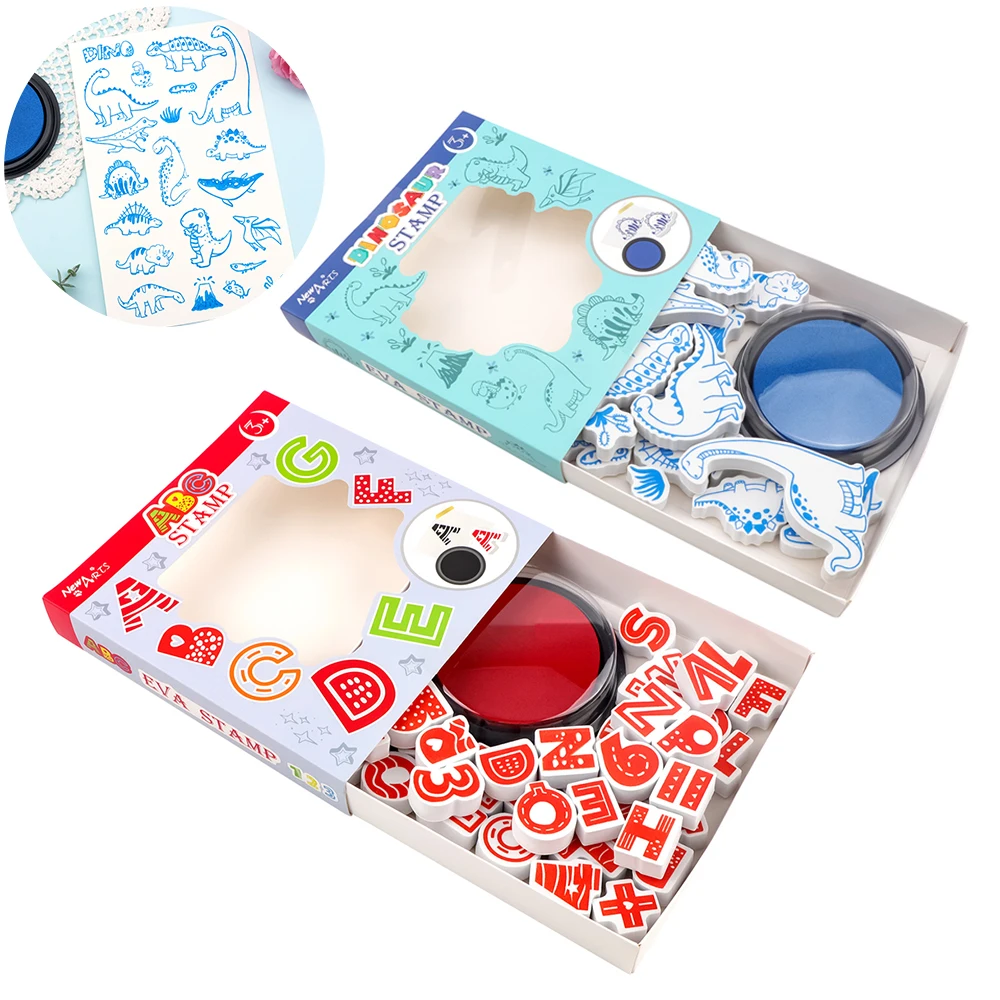 

Alphabet/Dinosaur EVA Stamps with Blue/Red Ink Pad for DIY Scrapbooking Stamping Interactive Paper Card Decor Project 2025
