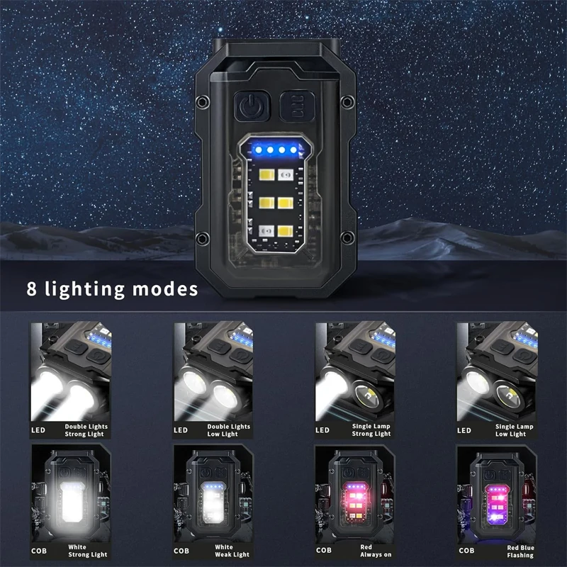 Mini linterna llavero con clip COB luz lateral IPX5 impermeable, luz de bolsillo EDC magnética LED para trabajo, Camping, caminar con perros