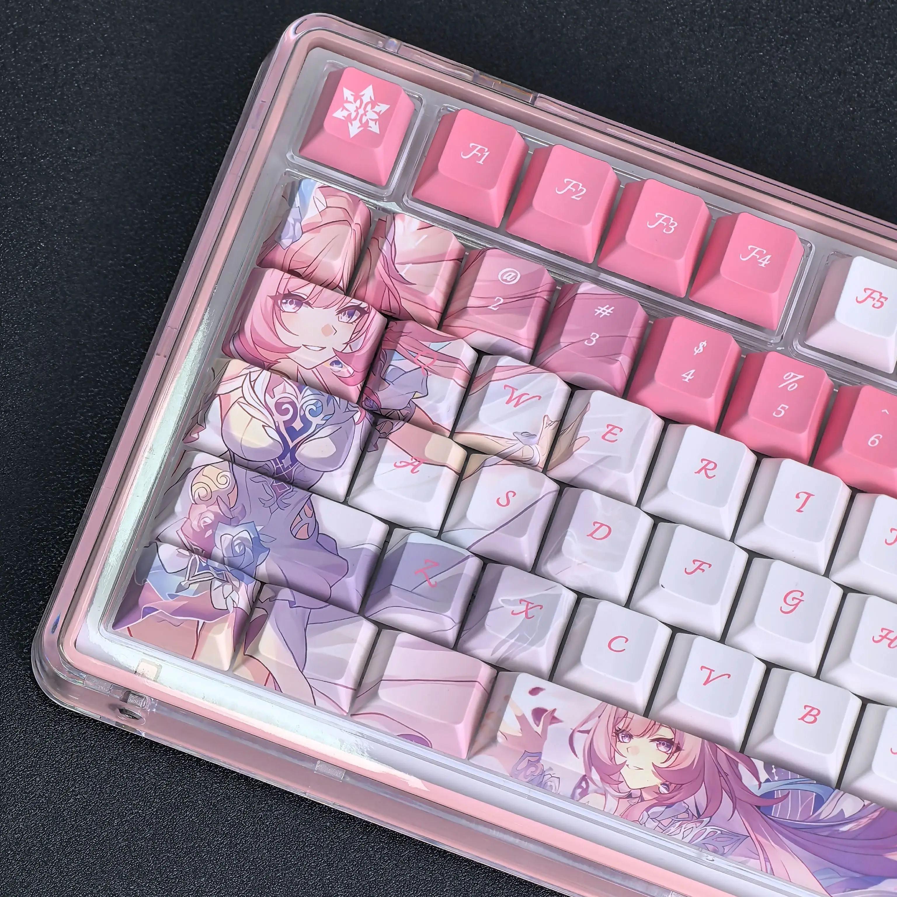 MAIMOOO Honkai Cyrene Keycaps Pink Cherry Pbt Anime/Manga Style Aulaf75/F99 Customization Keyboard Keycaps 124 Keys