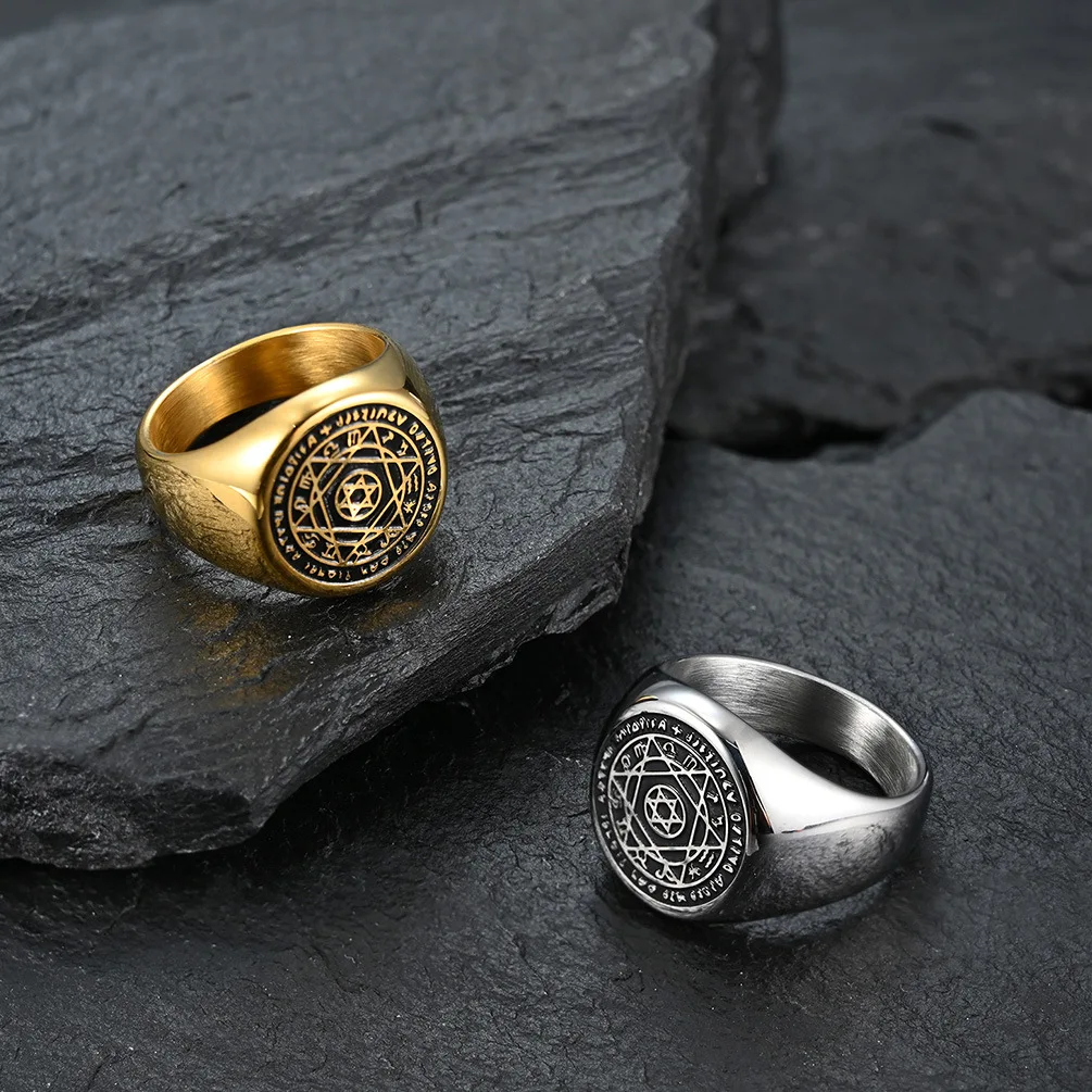 Vintage Six-pointed Star Stainless Steel Rings Gold Silver-color Solomon Seal Ring Finger Lucky Accessories Men\'s Jewelry Gift