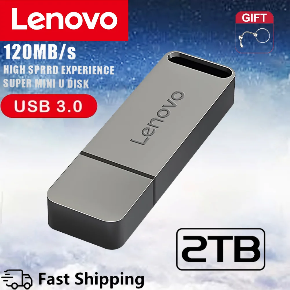 Lenovo-disco U de Metal de 2TB, unidad de bolígrafo portátil de 1TB, USB 3,0, alta velocidad, resistente al agua, Memoria de 512GB, Memoria de 128GB, Flash Usb