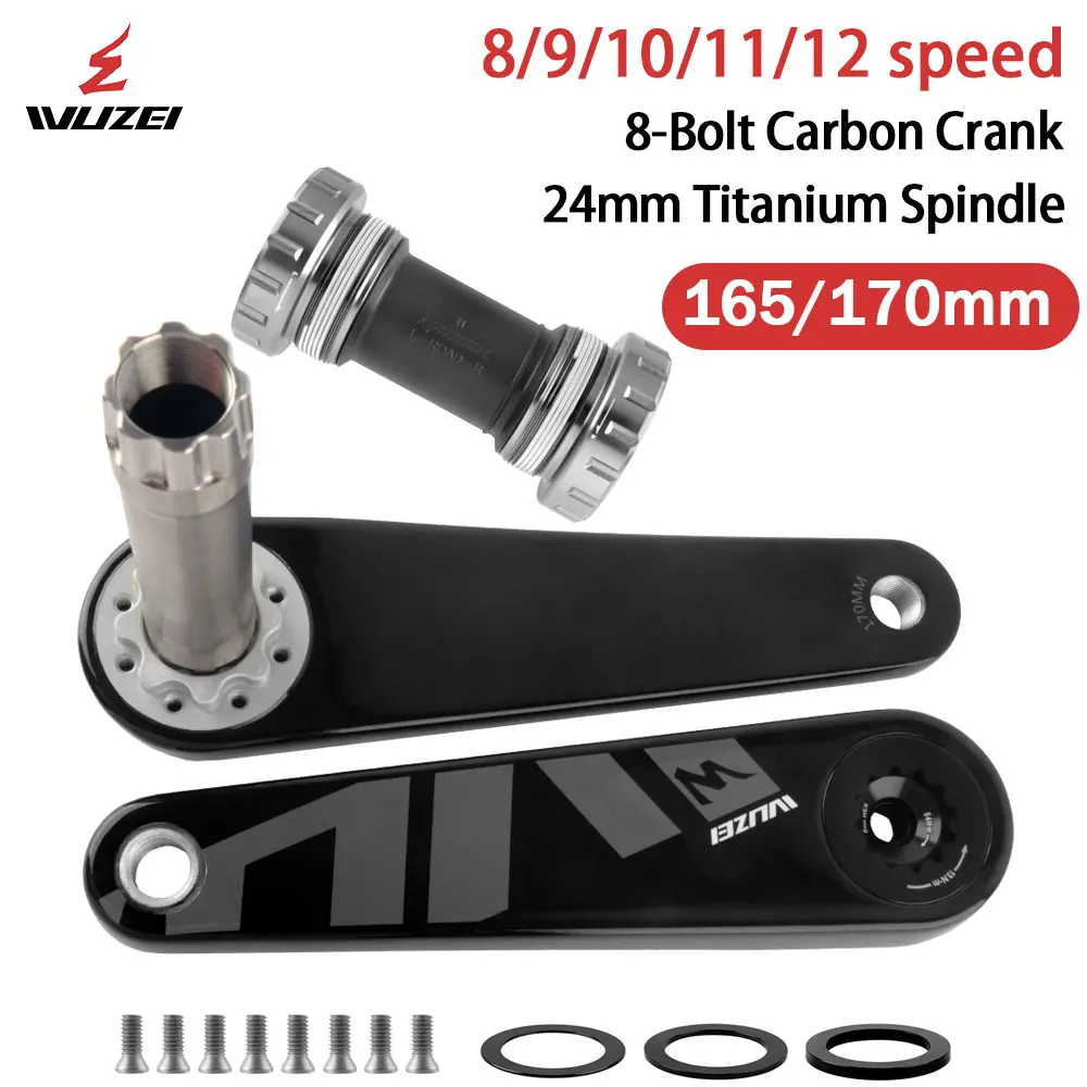 WUZEI Rennrad Carbon Kurbel 24 mm Spindel 165 170 mm Fahrradkurbelgarnitur 8 Schrauben Direktmontage Speed Bike Kettenrad für Shimano R8000