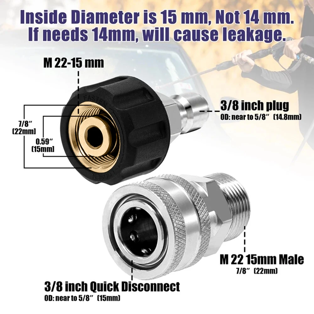 Imagem -03 - Lavadora de Pressão Ferramenta Adaptador Grupo Mangueira Fittings Quick Connect M22 14 mm M22 15 mm a Aço Inoxidável