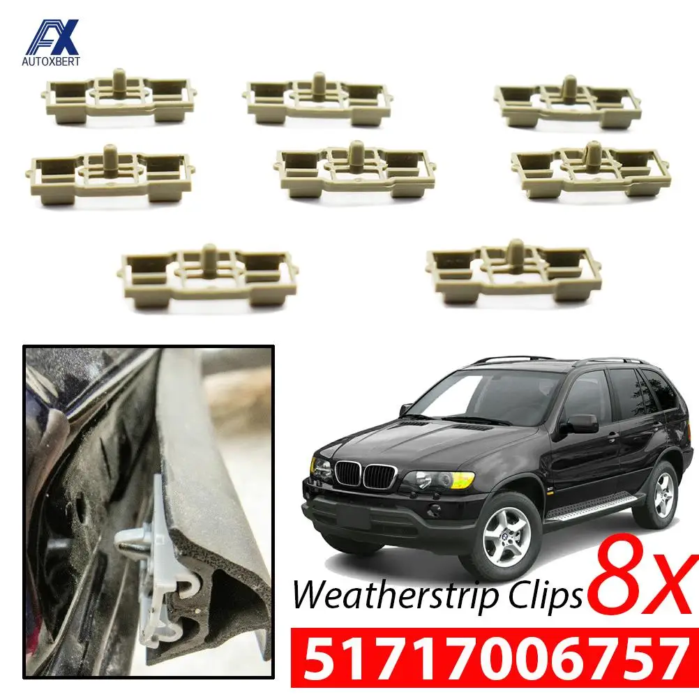 8Pcs Gray Weatherstrips Clips For BMW X5 E53 Door Seal Clip Front Rear 51717006757 Engine Hood Mounting Plastic Fastening Gasket