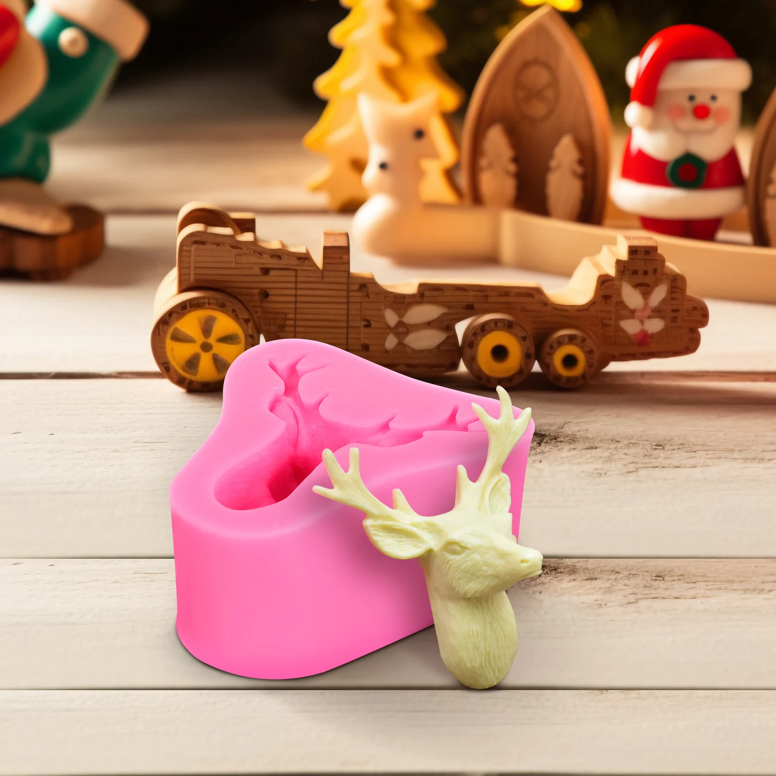 

Christmas 3D Deer Elk Head Silicone Cake Mold Eco-Friendly Non-Stick Flexible Bake Fondant Chocolate Candy Soap Tool