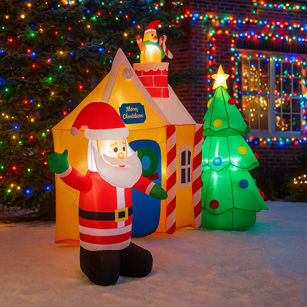 2,3 м/7,5 футов надувной дом Санта-Клауса, елочные огни, светодиодные украшения для дома, игрушки, двор, рождественские праздничные принадлежности, украшения