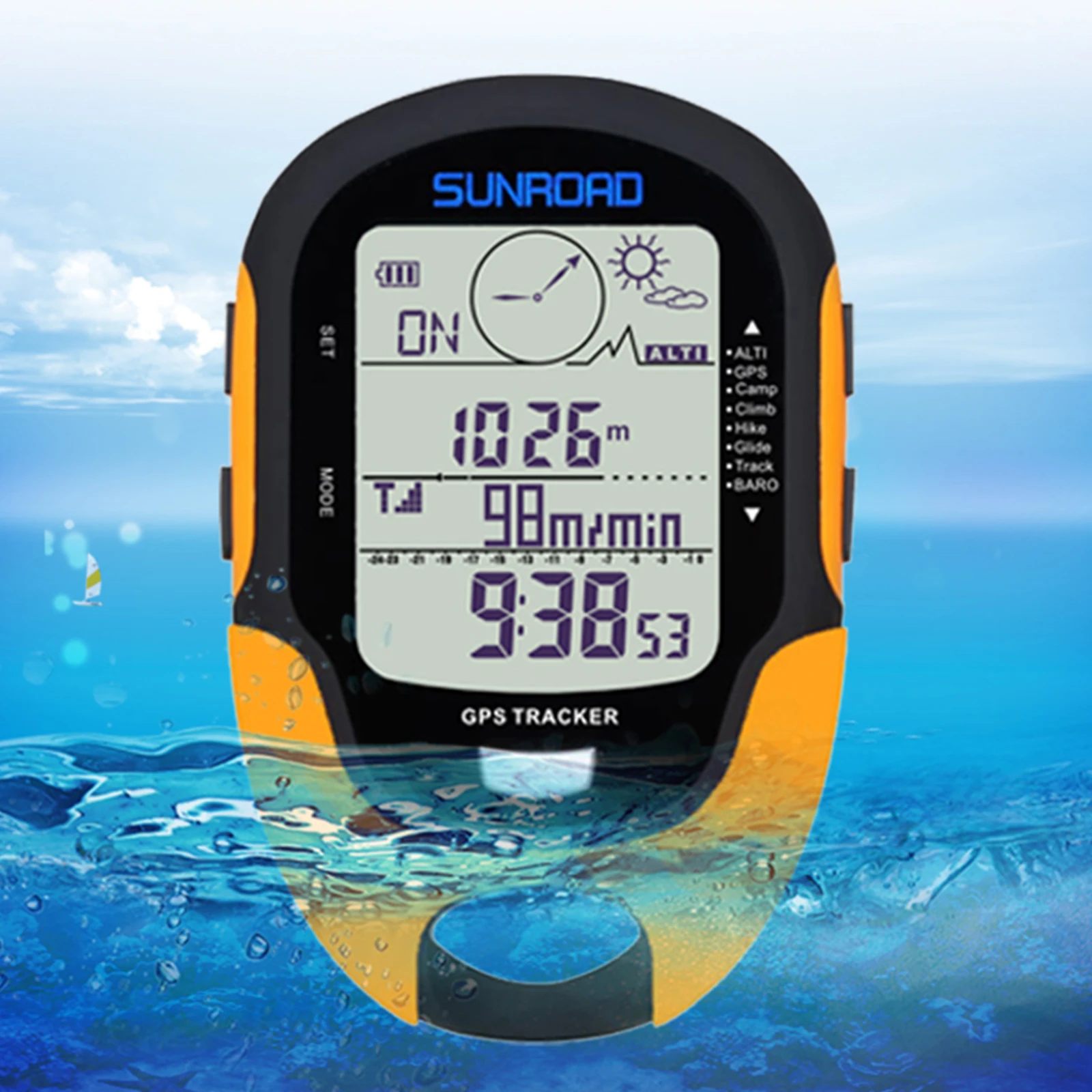 FR510 Electronic Barometer Thermometer with LED Torch IPX4 Waterproof Sports Meter with Lanyard for Hiking Camping Fishing
