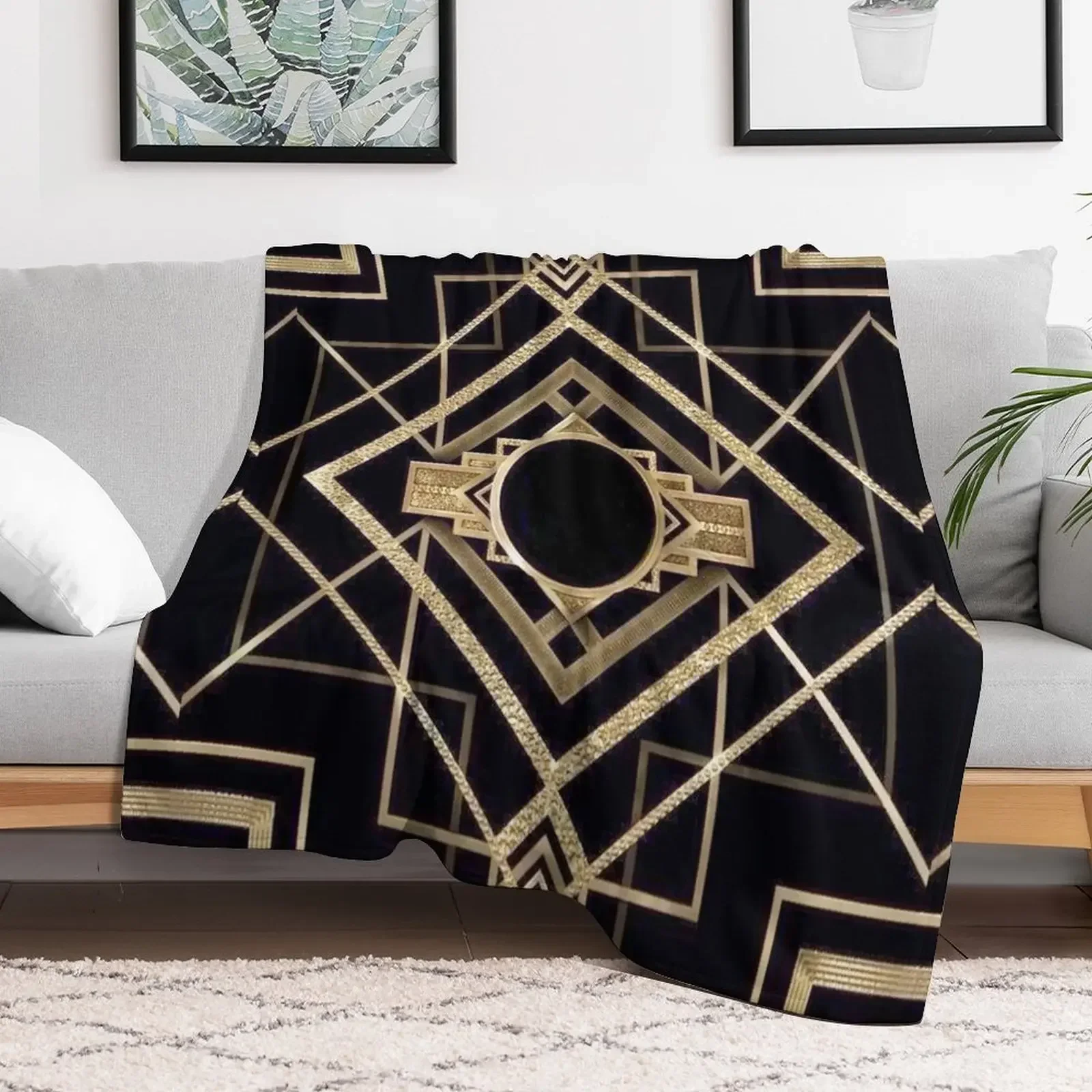 Art deco,vintage,1920 era,The Great Gatsby,gold,black,pattern,elegant,chic,modern,trendy Throw Blanket