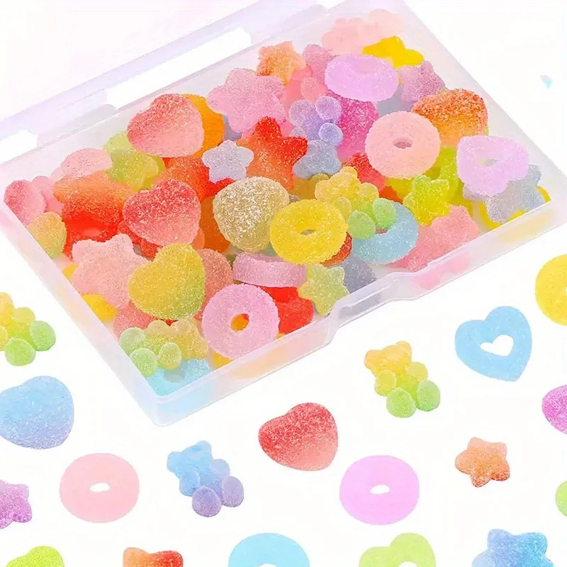 

50 pcs Assorted Candy Charms - Soft Jelly Sugar Resin Flatback Beads for DIY Crafts, Phone Cases, and Nail Art