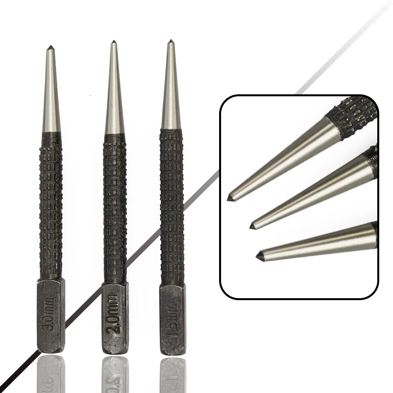 3pcs HSS Center Punch Stator Punching Automatic Center Pin Punch Spring Loaded Metalworking Drilling Tool Center Drill Bit