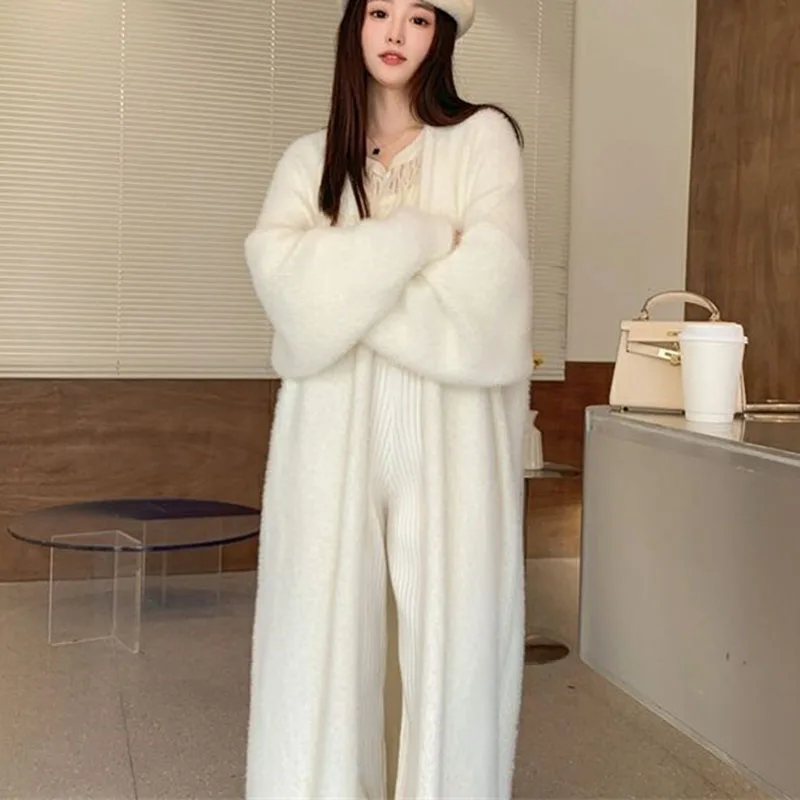 Lazy Wind Women Knitting Cardigan Coat Female Faux Mink Velvet Sweater Overcoat Ladies Pure desire Thickening Knitwear Jacket