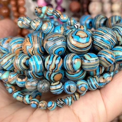 Natural Stone Beads 4 6 8 10 12mm Blue Stipe Malachite Round Loose Beads For Jewelry Making DIY Bracelet Necklace
