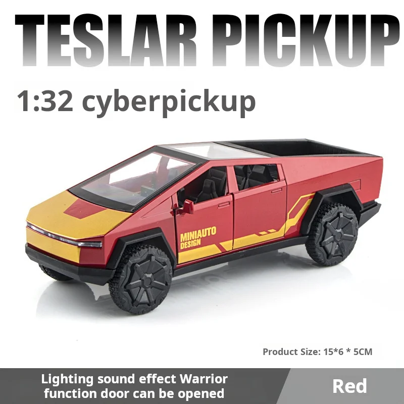 1:32 Tesla Pickup Truck Modello in lega Auto per bambini Giocattolo Pull-Back Suono Luce Auto a due porte Pressofusione Giocattolo Festival Regalo