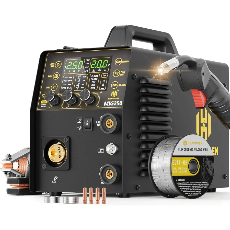 

Aluminum MIG Welder 250A 6 in 1 Gas/Flux Core Gasless MIG/Lift TIG/Stick/Spot/Spool Gun Welder Machine 110/220V Syne