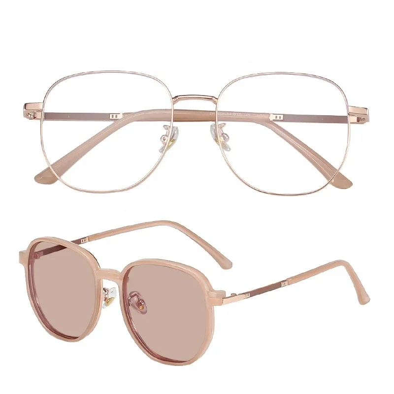 OLLYMURS Moda Donna Clip-on Occhiali polarizzati magnetici caldi Retro Rotondi in lega Prescrizioni Montatura per occhiali da donna