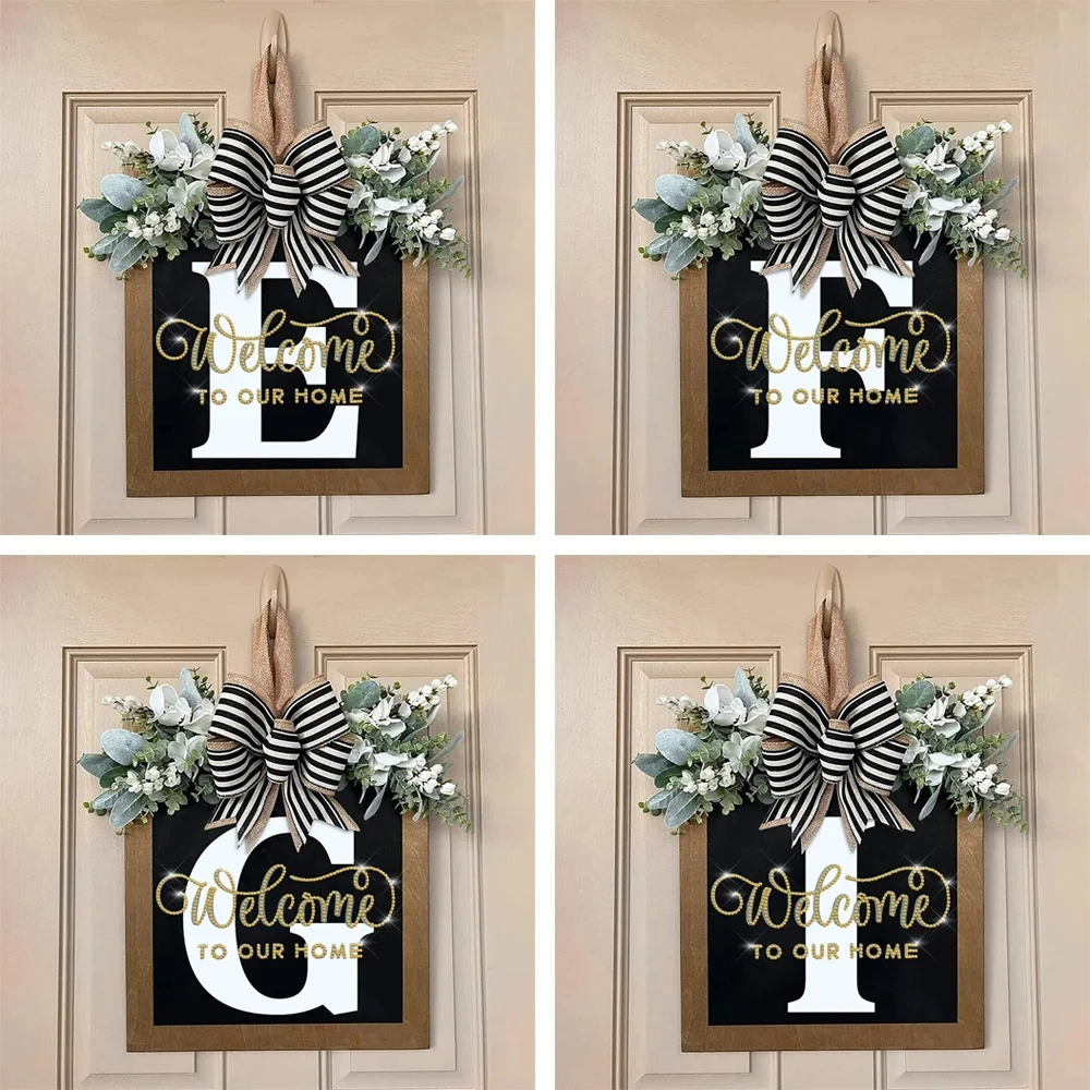 DIAPAI DIY Diamond Painting Last Name 26 Letters Front Door Wreath Family Surname Bow Welcome Logo Home Festivals Room Decor