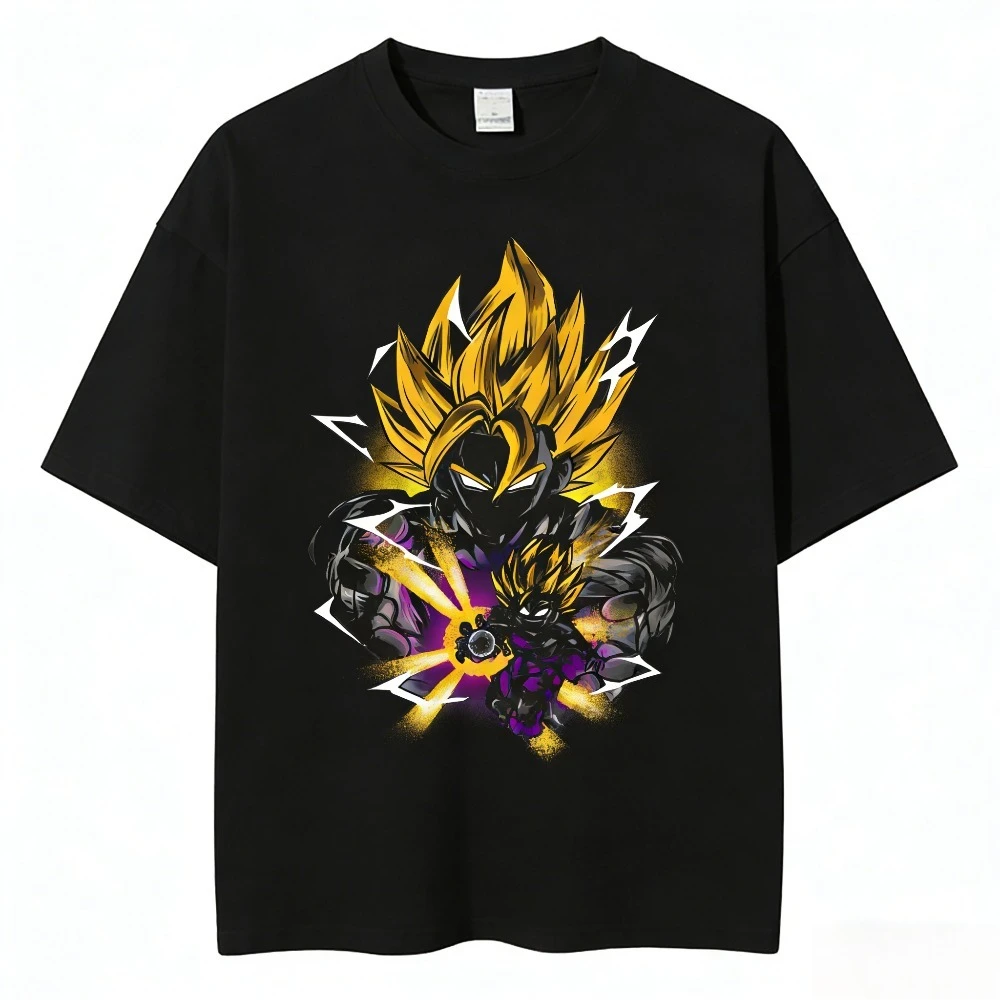 Dragon Ball Goku Unisex Pure Cotton T-shirt 2026 Summer Hot Anime Print American Loose Casual Parent-child Short Sleeved Top