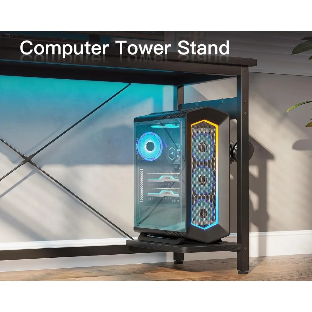 مكتب ألعاب زاوية أكبر 66 - مكتب كمبيوتر قوي على شكل حرف L للمكتب المنزلي والكتابة والألعاب