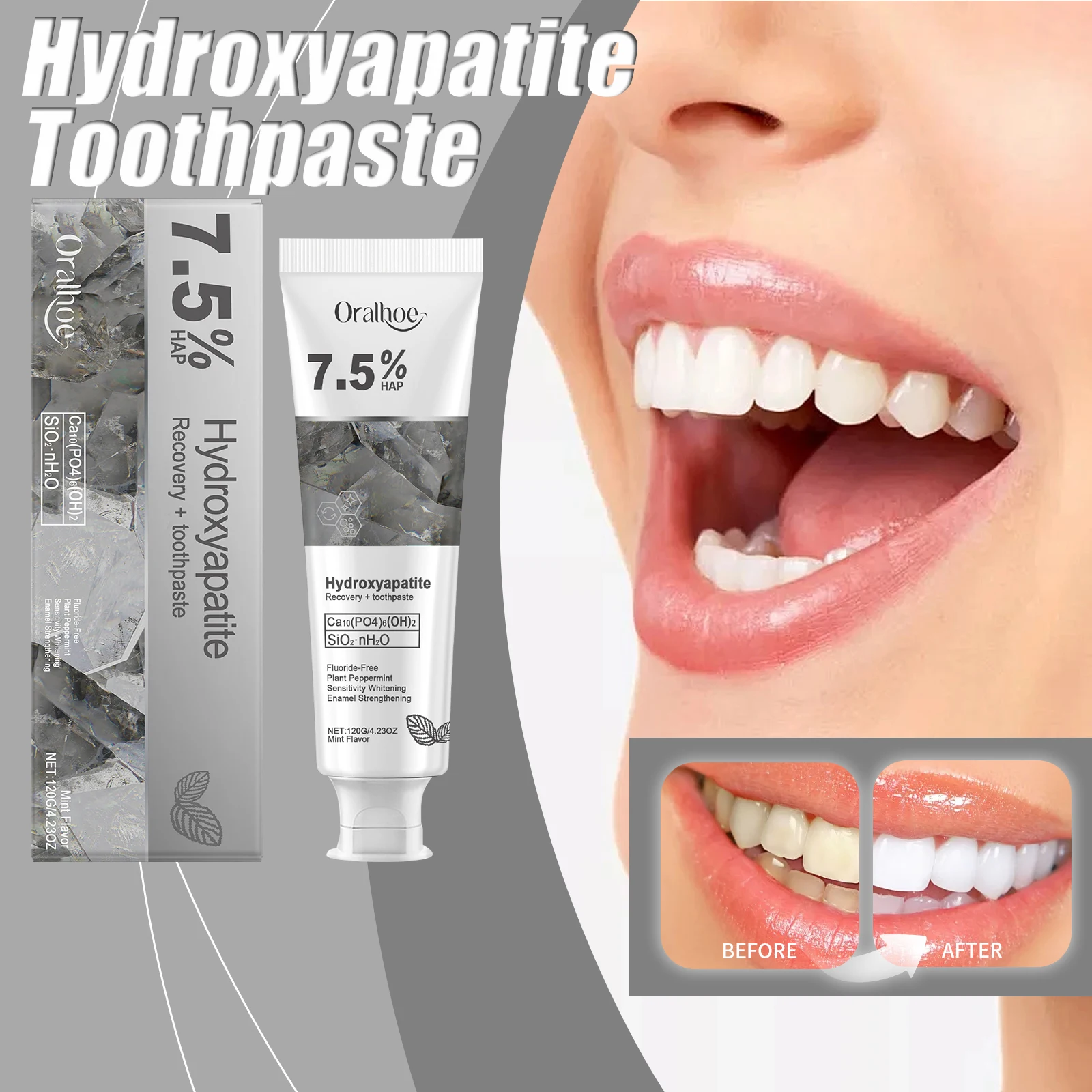 

Гидроксипастит, удаление зубной пасты, предотвращение неприятного запаха изо рта, чистка полости рта, освежение, уменьшение налета, зубная паста, естественное удаление пятен