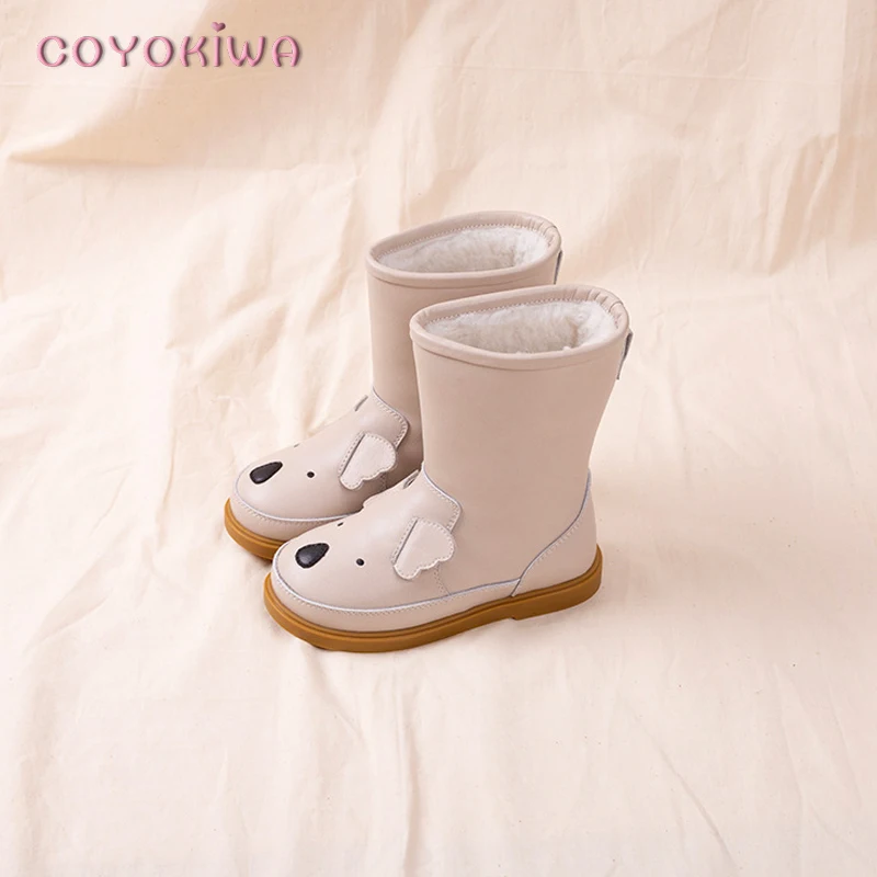 Bottes d\'hiver en cuir véritable pour bébé fille, chaussures de neige pour enfant en bas âge, mignonnes chaussures d\'école décontractées, fourrure