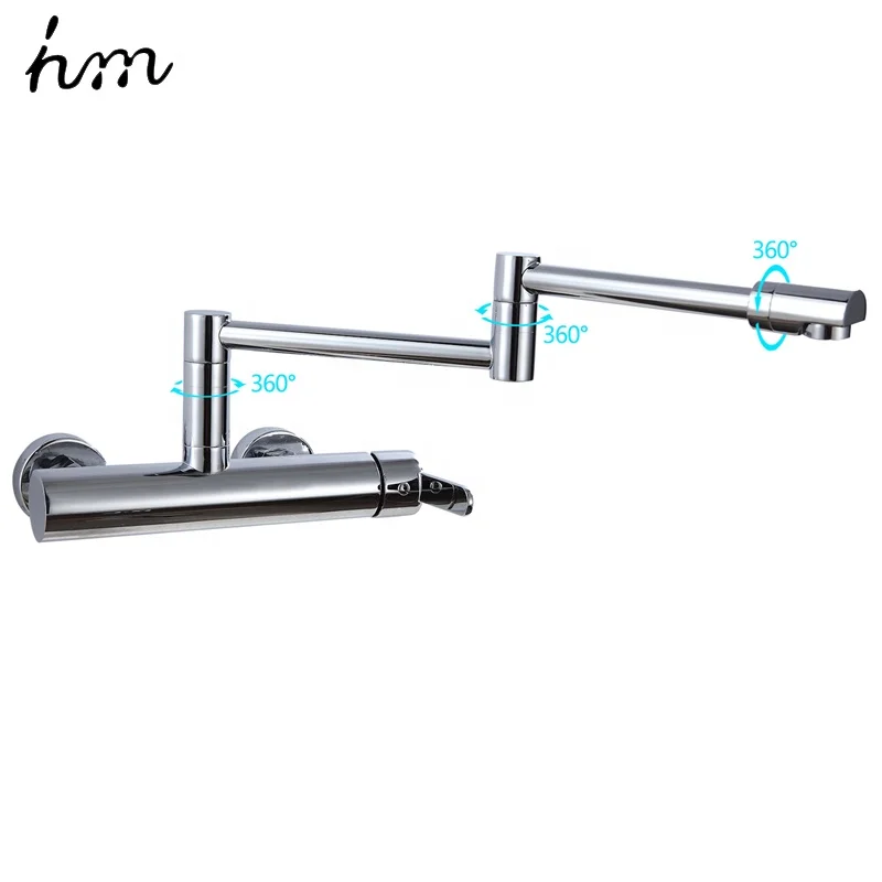 360 Degree Rotating Kitchen Bathroom Luxury Wall Mounted Single Handle 100% Brass Folding Faucet Tap