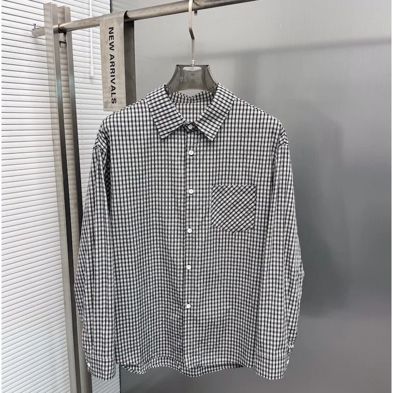 

Повседневная клетчатая рубашка с длинным рукавом для мужчин, модная черно-белая молодежная универсальная куртка с воротником-стойкой, весенне-осенняя верхняя одежда