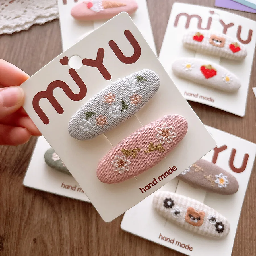Cute Korean Forest Style Embroidered Cloth Toddler BB Clips Side Hair Clamps Teen Girls Bangs Ornaments