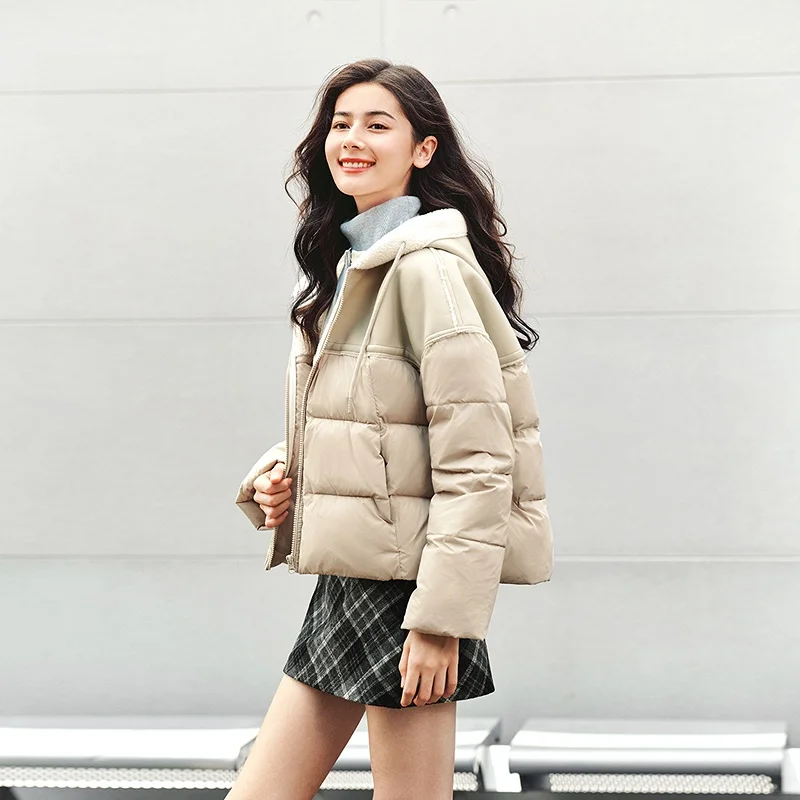 

Semir Women's Loose Cotton Jaet Vintage Faion Winter New Plaid Fluffy Bread Sle Trendy Hooded Single Button Nylon Coat