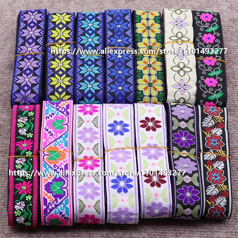 7 Yards 3.3cm Jacquard Ribbon Ethnic Lace Trim Embroidered Woven Webbing Tape For Clothing Bag Sewing Fabric Geometric Pattern