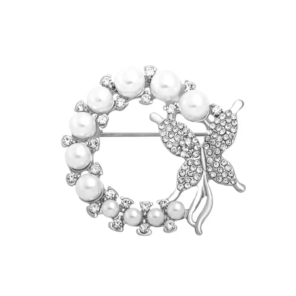 Baroque Circle Butterfly Brooch Elegant Rhinestone Wreath Butterfly Brooch Trend Cute Rhinestone Circle Brooches Party