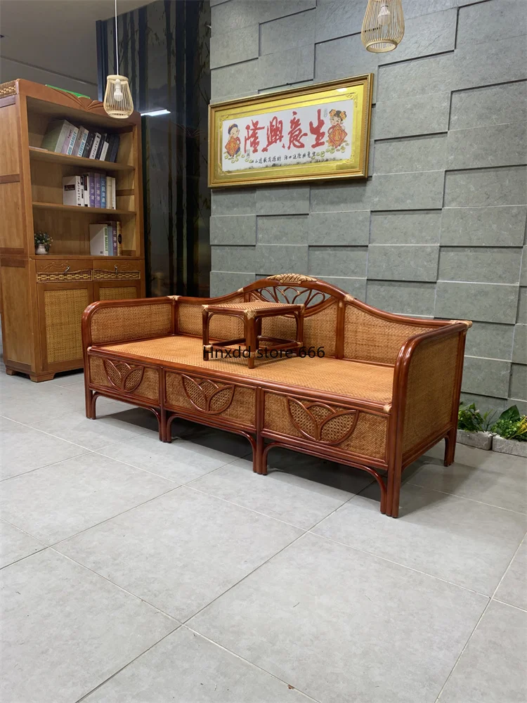 New Chinese rattan solid wood Arhat bed small coffee table living room sofa Zen couch Teng concubine bed