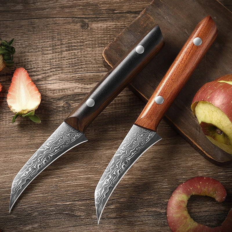 

TJ POP Damascus Steel 3.5 Inch Birds Beak Paring Knife Rosewood Handle Sharp Kitchen Multi-Purpose Knives Cutting Fruit Knifes