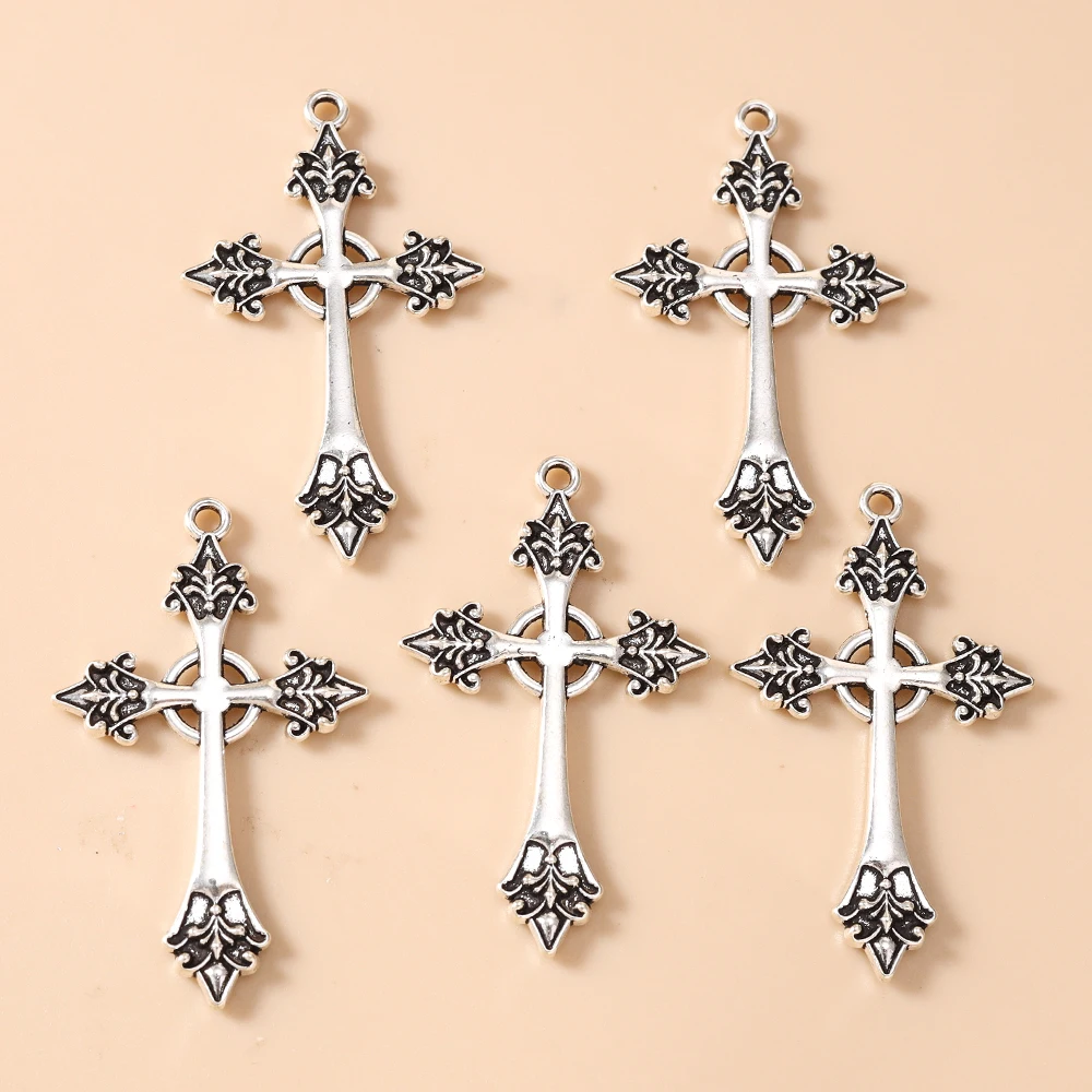 Leslie 10 Stück 26*43mm Religiöse Retro Versilberte Kreuzanhänger für DIY Anhänger Halskette Armband Schmuckherstellung Zubehör – Detail 5