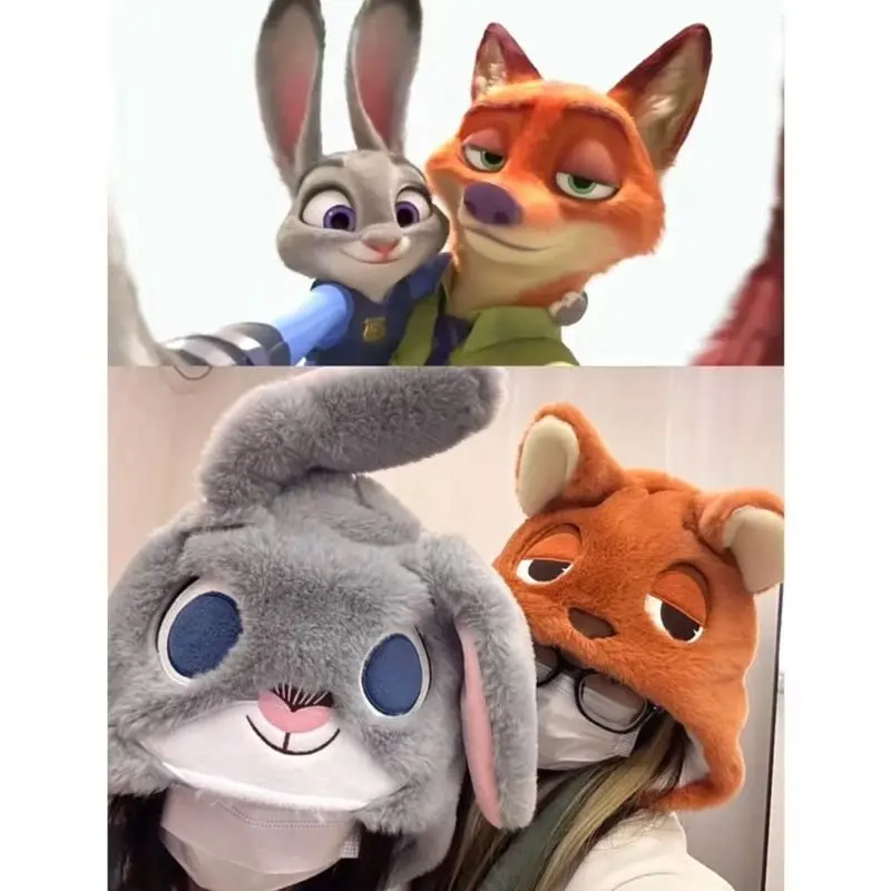

Zootopia Judy Nick аниме плюшевая шапка с подвижными ушками зимняя теплая мультяшная шапка Kawaii пара модный универсальный подарок для фанатов аниме