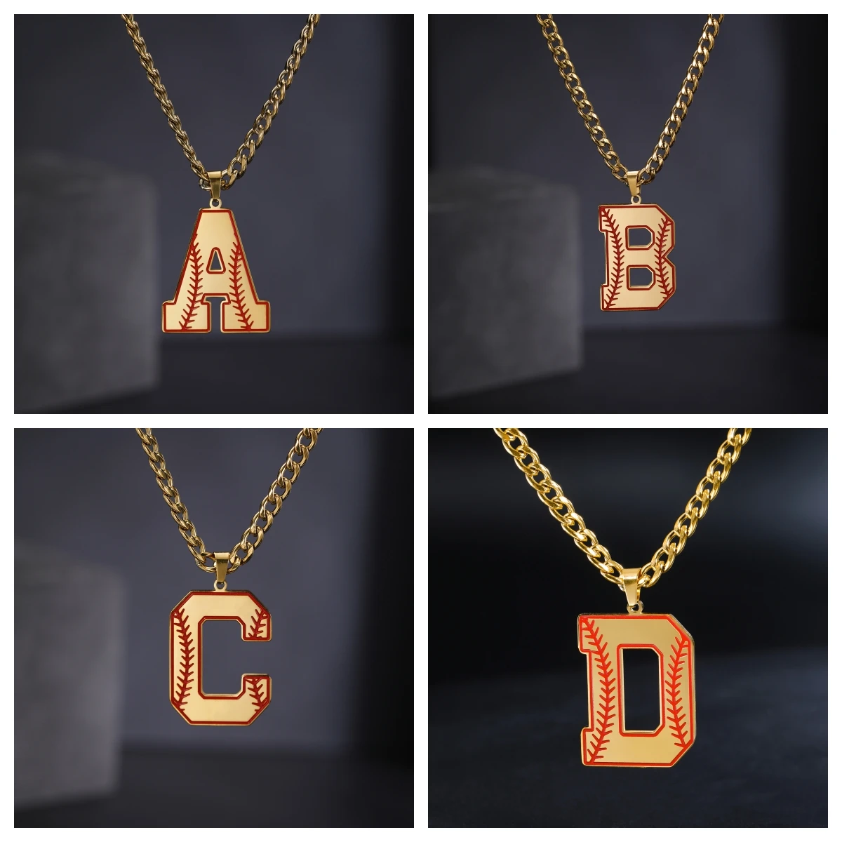 

1pc Gold Color Stainless Steel A-Z Letters Sports Baseball Necklace for Men Women Creative Jewelry Group Gifts