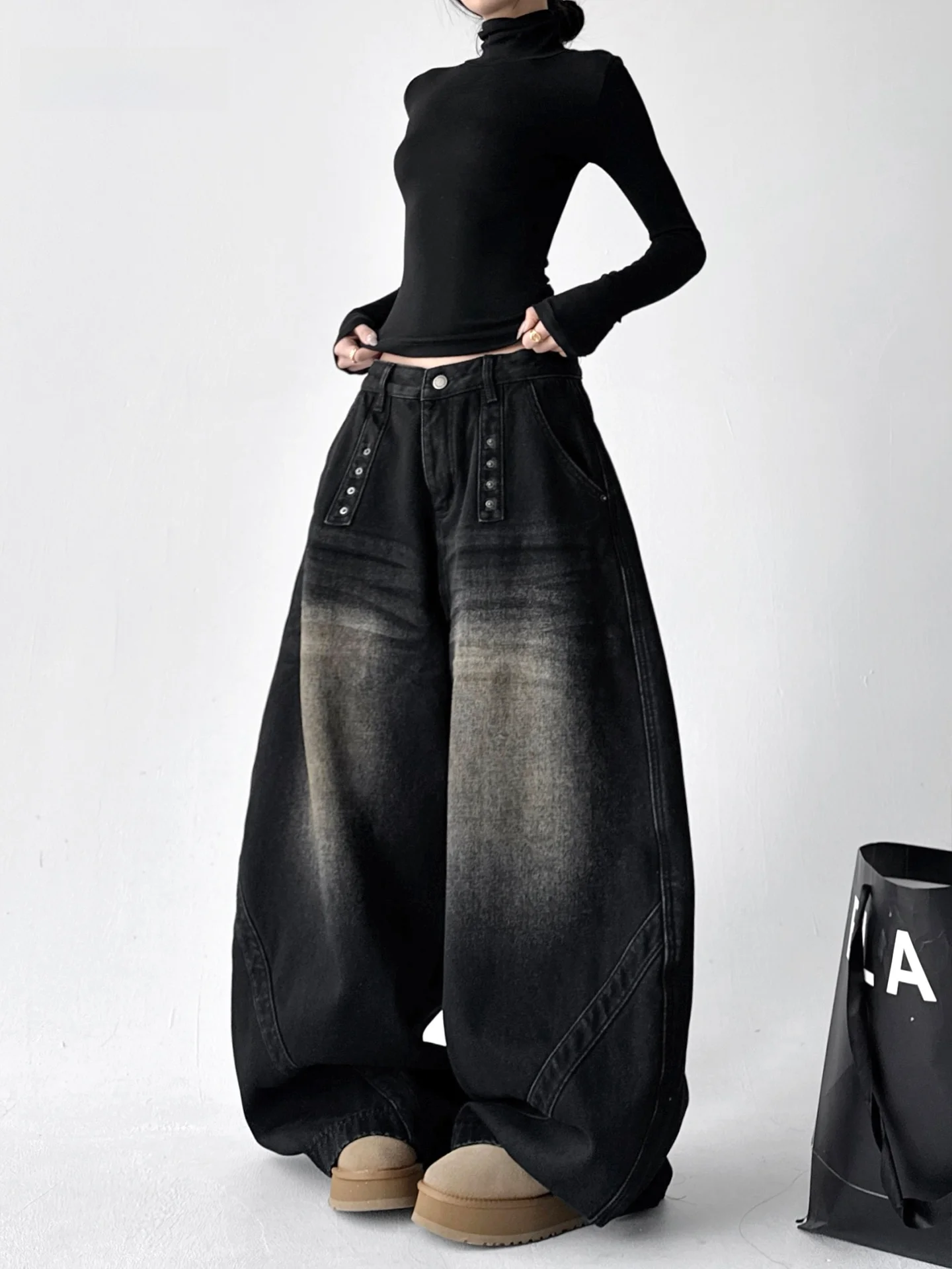 

Женские джинсы Bla Curved Knife: Новые американские ретро-брюки свободного кроя, прямые широкие штаны-«косы» для зимы