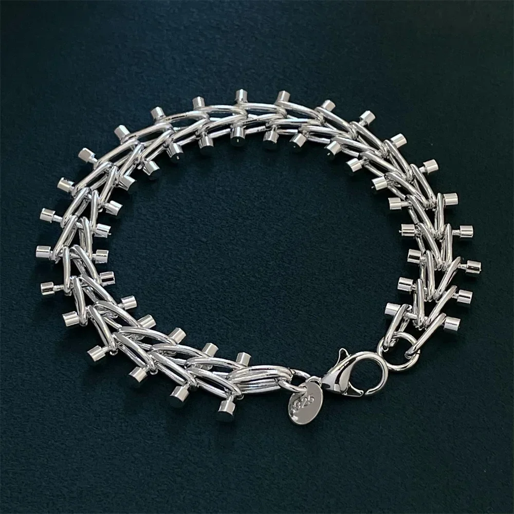 

Nice 925 Sterling Silver Precious Fishbone Chain Bracelets for Men Women Party Gift Jewelry Christmas Gifts