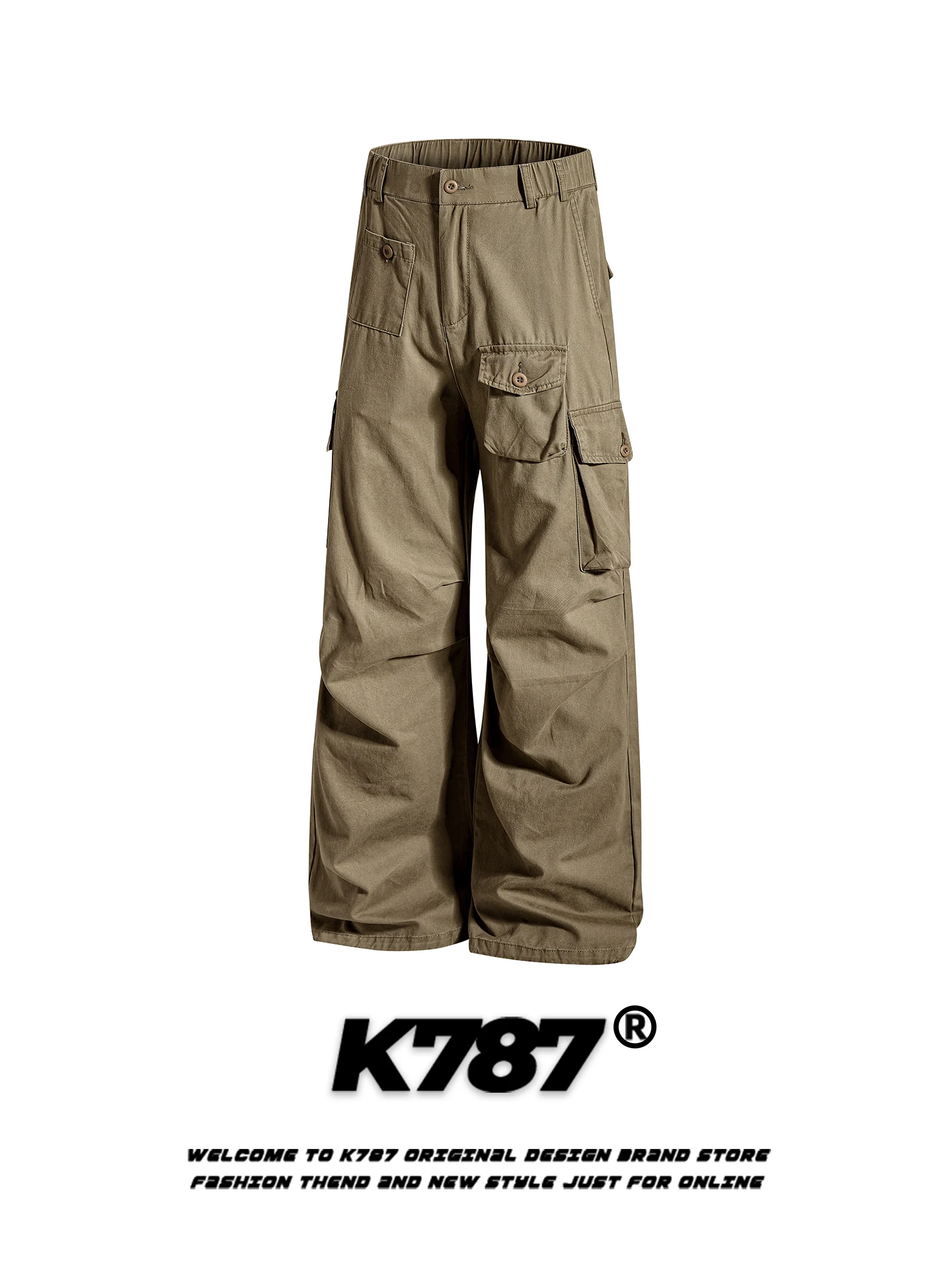 

K787 American Retro Workwear Pants Men's Women's Loose Casual Street Sle Straight Leg Wide Leg Floor-Length Trousers