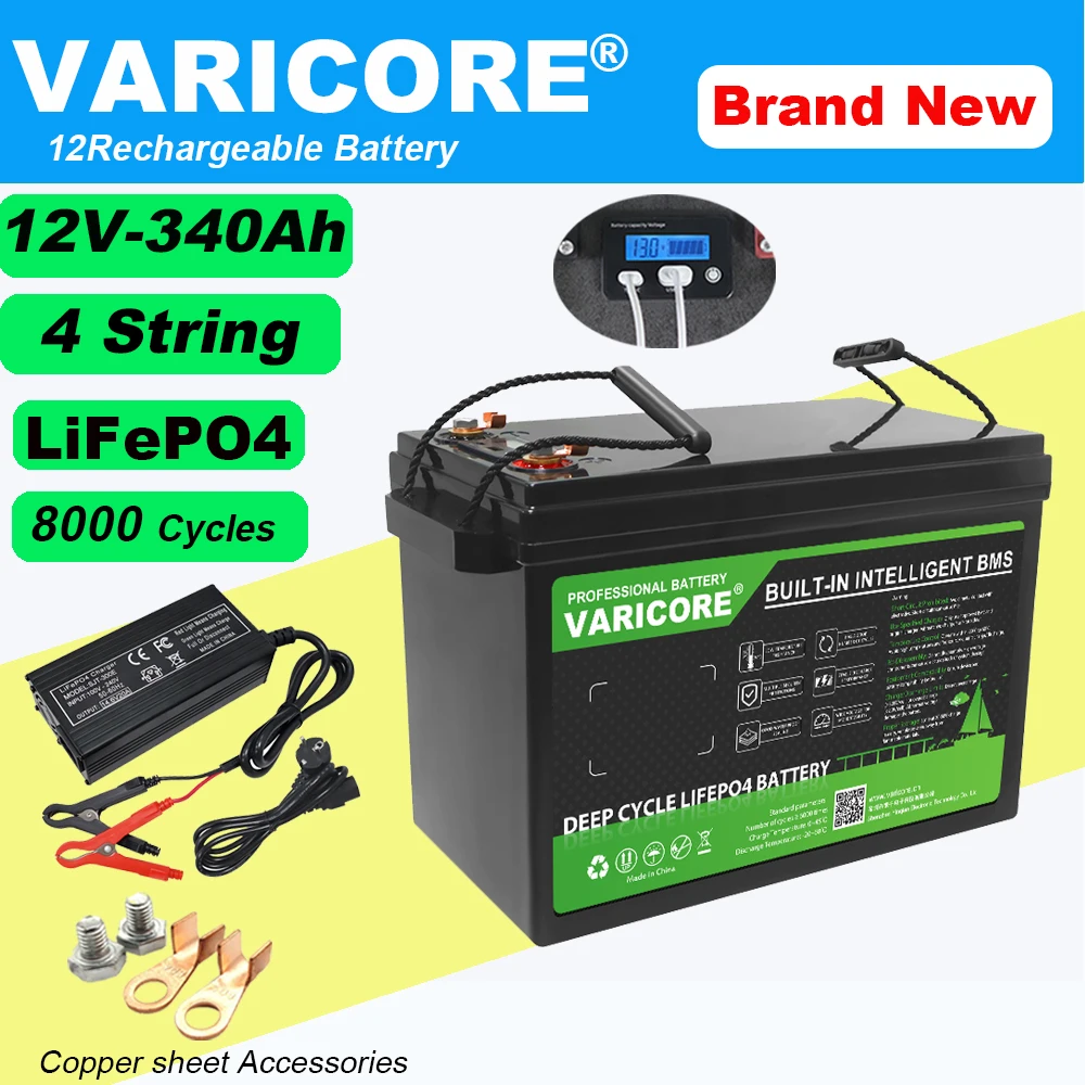 

VariCore 12v 340Ah LiFePO4 Battery pack with 12.8V BMS For 4s RV Campers Golf Cart Energy Storage Solar batteries Tax Free