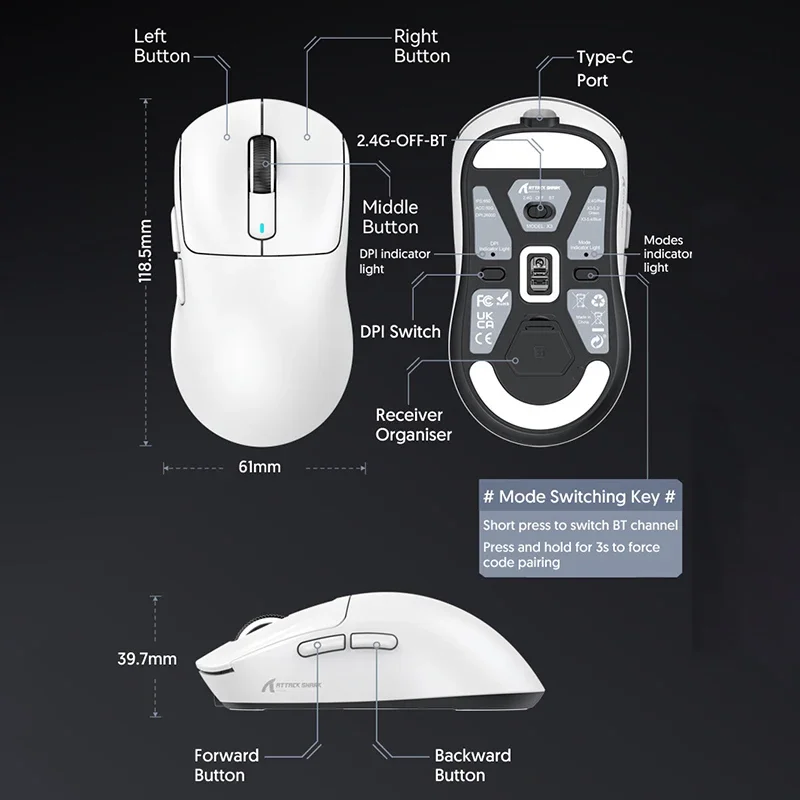 ATTACK SHARK X3 PRO Wireless Mouse Tri-Mode PAW3395 Sensor Low Lightweight Latency Esports Gaming Ergonomics Gamer