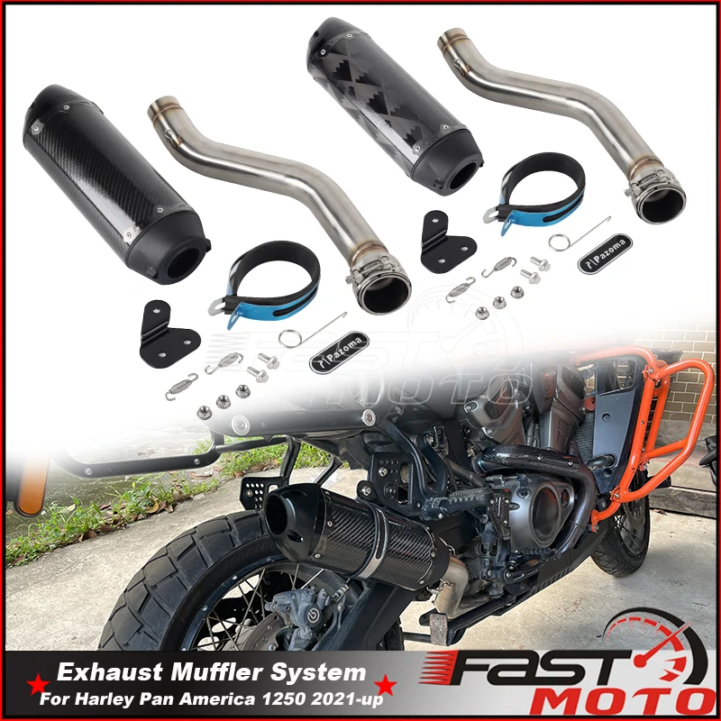 

Motorcycle Slip-On Mufflers Exhaust Pipes 3K Twill Carbon Fiber Exhaust Systems For Harley Pan America 1250 CVO Special 21-2024