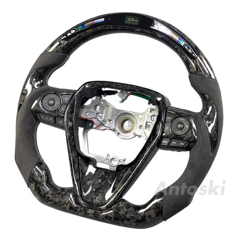 Customized Black Forging Carbon Fiber Steering Wheel for Toyota Camry Corolla 2018 2019 2020 2021 2022 with LED Light